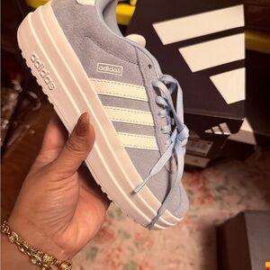 adidas Suede Platform Sneakers in Pale Blue and White